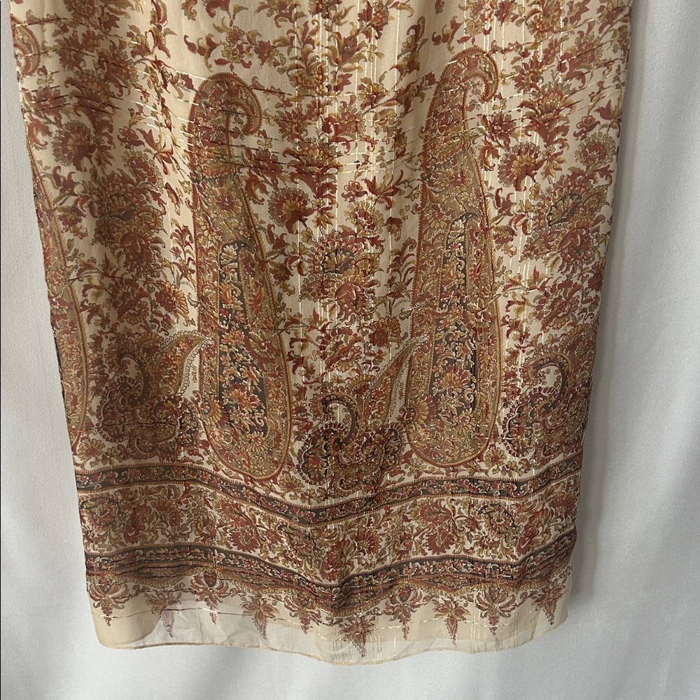 Emanuel Ungaro NWT Beige/Brown Silk Intricate Patterned Wrap Skirt **Size 8** πΊπΊ - Picture 6 of 7